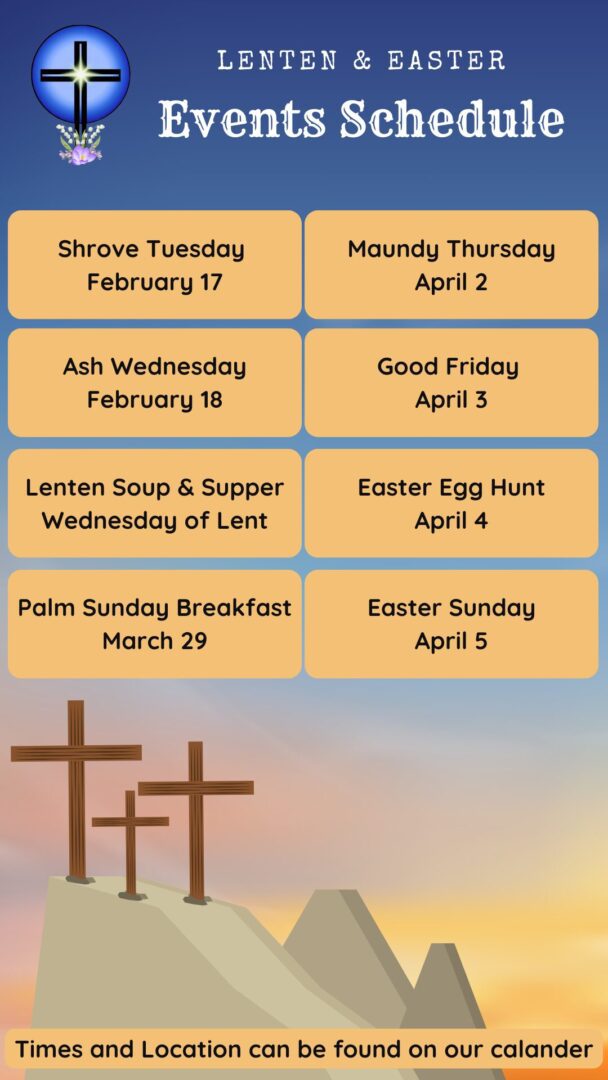 Lenten and Easter events schedule poster.